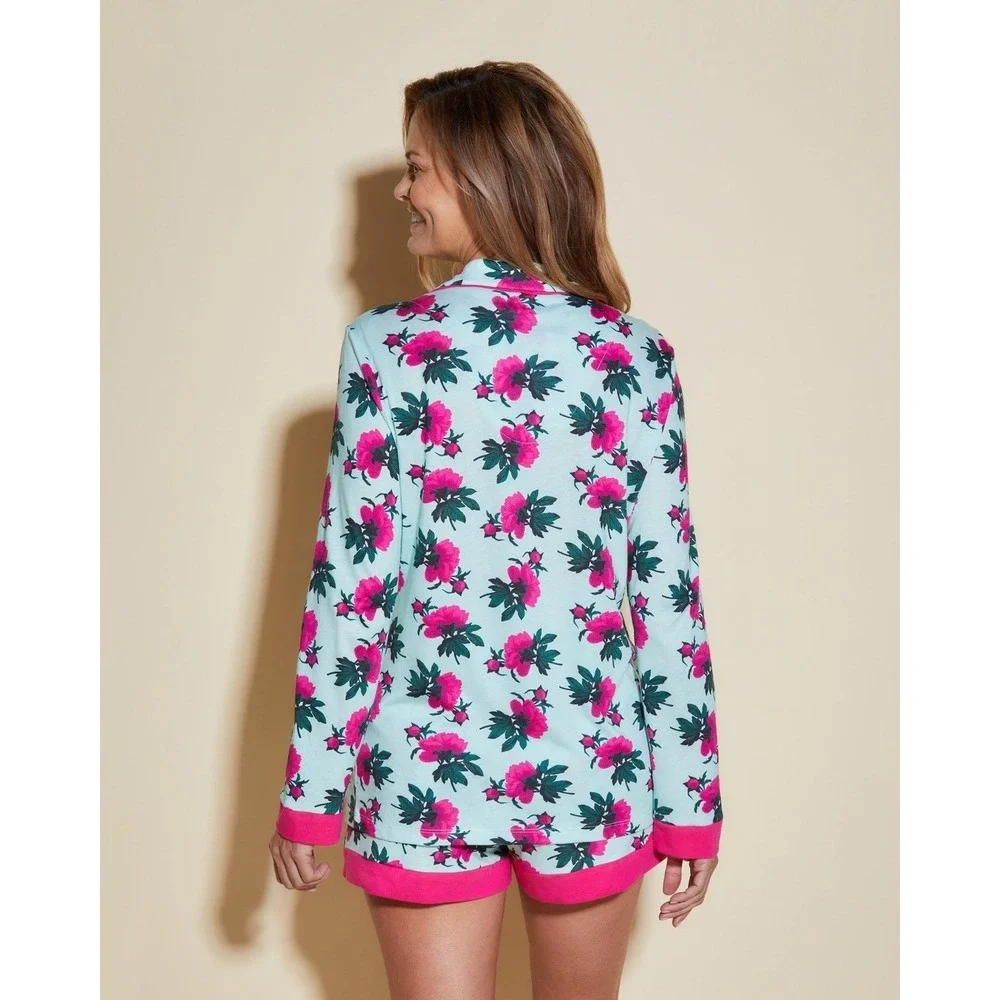 Cosabella Bella Floral Pajama Set Lagoon Mint‎ & Fuchsia Luxury Sleepwear